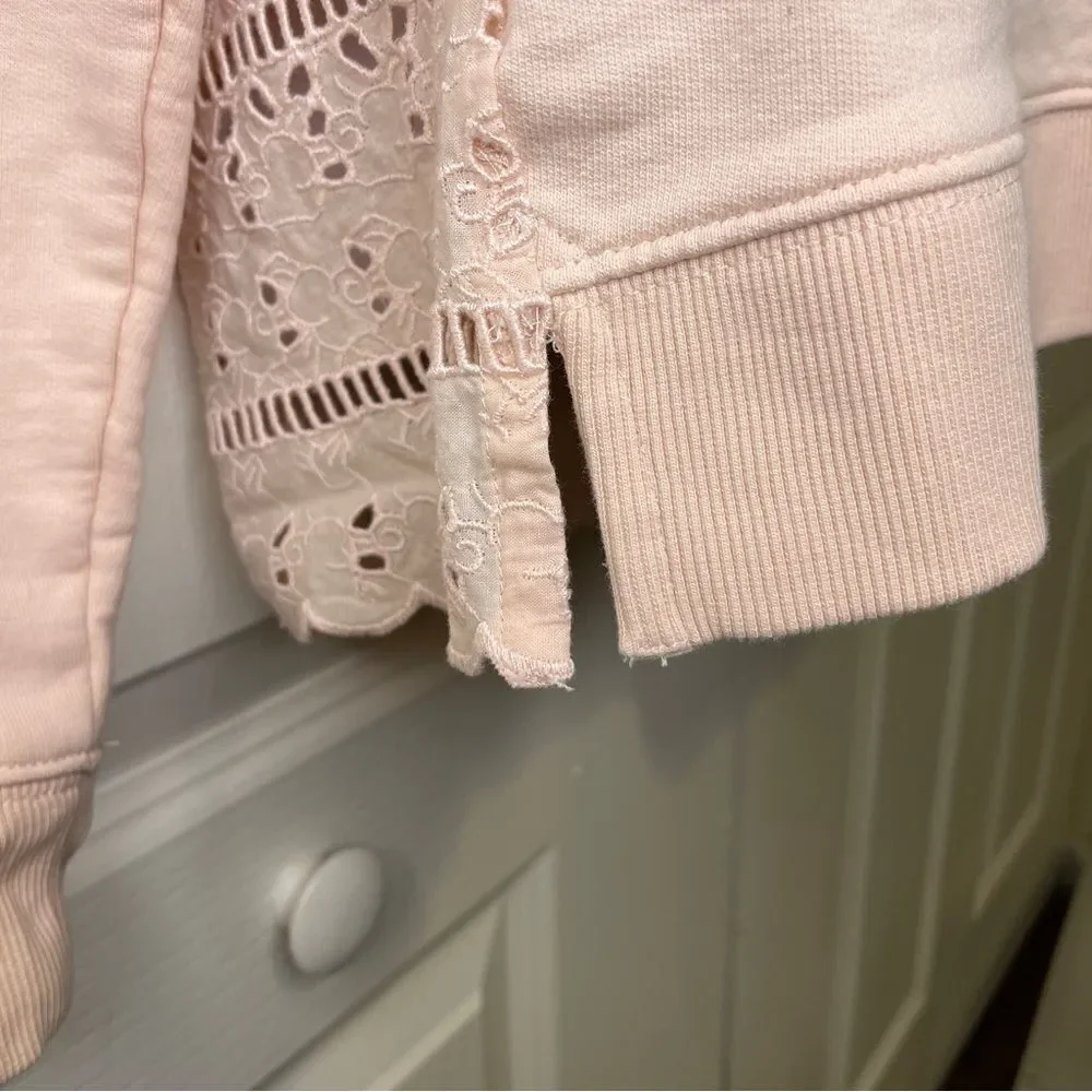 J. Crew Women's Crew Neck Sweater Blush Pink with Eyelet Lace Back Size XS